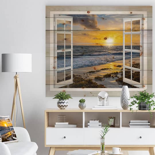 Designart - Open Window to Bright Yellow Sunset